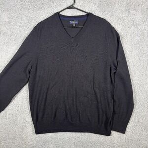 Club Room Merino Wool V-Neck Sweater Diamond Pattern Black‎ XL